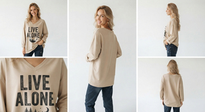 Nouvel Arrivage 2026 T-shirt Femme Oversize à Manches Longues, Col en V, 100% Coton, Coupe Ample, Imprimé Personnalisé - Product Image 6