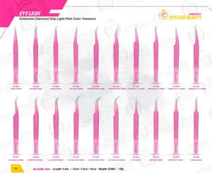 Pince à épiler d'extension de cils à pointe rose clair 45 degrés avec logo personnalisé grande quantité en acier inoxydable beauté en vrac - Product Image 6
