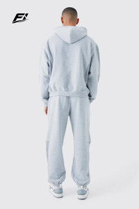 Men's Hoodies Grey 100% Cotton Printed Winter Blank Custom Logo Baggy <b>Tracksuit</b> Premium Comfortable Private Label Unisex Gym - Product Image 2