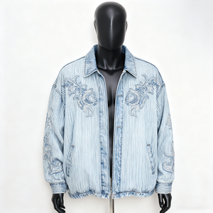 Nouvelle veste en jean bleu délavé de haute qualité pour homme, coupe décontractée, avec logo personnalisé, style déchiré - Product Image 2