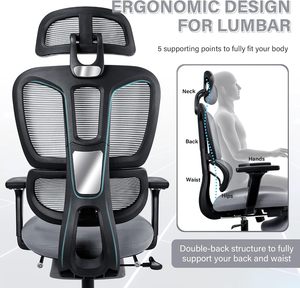 Chaise de bureau ergonomique avec repose-pieds, dossier haut, soutien lombaire dynamique, appuie-tête 2D réglable, accoudoirs 2D réglables, pivotante - Product Image 5