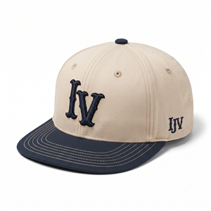 Casquettes Snapback Unisexe en Toile Structurée Vintage à 6 Panneaux avec Bordure Crème Beige et Marine, Logo Monogramme Brodé en Relief 3D Personnalisé, Deux Tons - Product Image 1