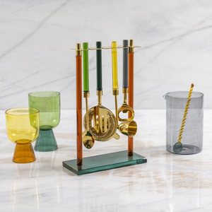 Luxury Cocktail Bar Tool Set With Colored Handles Gold Finish <b>Drink</b> Mixing Accessories Barware <b>Stand</b> - Product Image 5