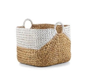 Handwoven Water Hyacinth <b>Storage</b> <b>Basket</b> with Handles – Two-Tone Woven Organizer Bin for <b>Toys</b>, Laundry, Blanket from Vietnam - Product Image 1