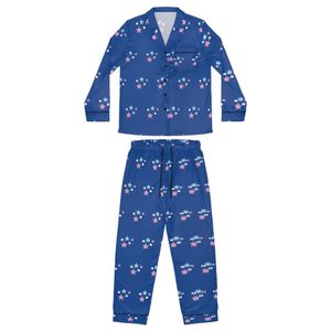 <b>Women</b> Blue Star Print Two Piece Pajama Set <b>Long</b> Sleeve Button Down Sleep <b>Shirt</b> and Drawstring Pants Soft Casual Nightwear - Product Image 1