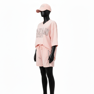 Ensemble short de football pour femmes, maille interlock en polyester de haute qualité, rose, léger, avec panneau latéral, logo personnalisé, ensembles pour femmes 100% coton - Product Image 4