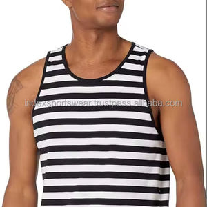 Men's Striped Sleeveless <b>Tank</b> <b>Top</b> O-Neck Knitted Casual Wear Navy <b>White</b> - Product Image 6