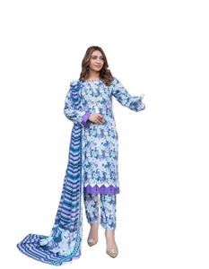 Dernier hiver modeste lin Kameez costumes pour femmes col haut respirant quotidien impression Style fine broderie droite impression quotidienne - Product Image 1