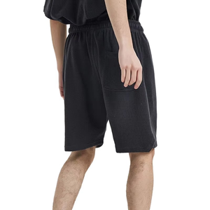 Shorts Bermuda en coton noir uni pour homme avec cordon de serrage et logo sur le devant, vêtements décontractés - Product Image 2