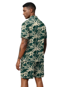 Ensemble 2 pièces de style hawaïen pour hommes, chemise boutonnée à manches courtes et short assorti, tenue de plage - Product Image 3