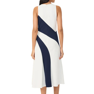 Vestido midi sin mangas con cuello joya para mujer, estilo color block, línea A, informal, de verano, para oficina - Product Image 2