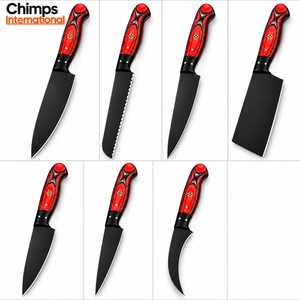 Ensemble de couteaux de cuisine Chimps International, 7 pièces, acier inoxydable, lame noire, manche en résine rouge, durable |   Couteau à pain Cleaver - Product Image 6