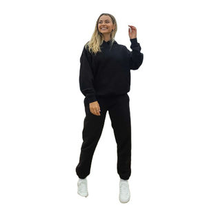 Conjunto Deportivo Personalizado para Mujer, 100% Algodón, Sudadera con Capucha y Pantalones Deportivos con Pedrería Brillante y Detalles de Encaje, Color Sólido - Product Image 1