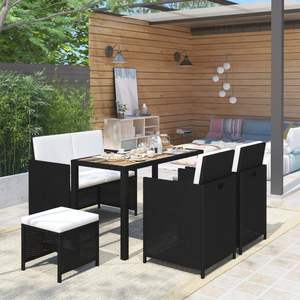 Set da pranzo con Patio in legno di Acacia e Poly Rattan in Set da giardino nero prodotto - Product Image 1