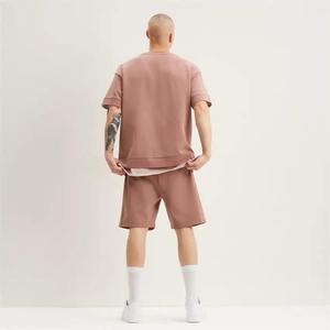 Ensembles d'été personnalisés avec logo pour hommes, t-shirt et short surdimensionnés, tenue en deux pièces, coton respirant, vêtements décontractés - Product Image 6