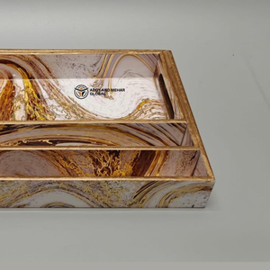 ชุดถาดเสิร์ฟลายเรขาคณิตสีดำและสีทอง 3 ชิ้น ทำจาก MDF และกระดาษ สำหรับตกแต่งบ้านและเสิร์ฟอาหาร - Product Image 4