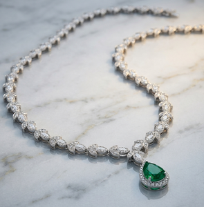 Collier pendentif poire vert émeraude, motif feuille, ensemble de bijoux effet diamant pour fête et mariage - Product Image 3