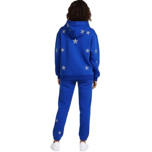 <b>Women</b> Blue Solid 100% Cotton Eco-Friendly Pullover Hoodie Sweatpants Set Long Sleeve Hooded Sweatshirt <b>Jogger</b> Pants Two Piece - Product Image 6