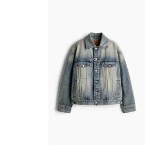 Ensemble OEM personnalisé pour femme : Veste en jean vintage délavé et jean large, tenue streetwear usée, vente en gros - Product Image 3