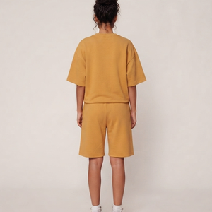 Artículo en Oferta: Conjunto de 2 Piezas para Mujer, 100% Algodón, Color Sólido, Camiseta Holgada y Pantalones Cortos con Hombros Caídos - Product Image 2