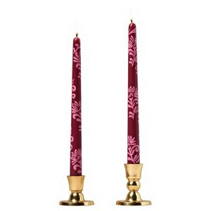 Base conique luxueuse bordeaux mat prune foncé avec motif floral peint à la main en rose pâle pour la décoration de Noël à la maison - Product Image 1