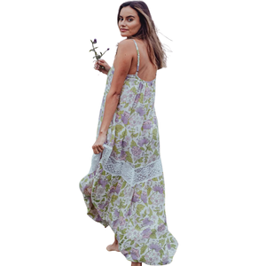 Vestido largo de verano para mujer con estampado floral y lazo frontal - Product Image 5