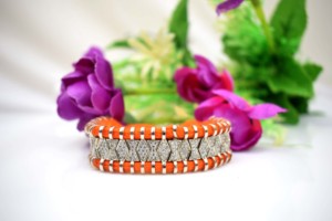 Luxury Orange Macrame Silver <b>Bracelet</b> and <b>Bangles</b> with Diamond Accents Trendy Unisex Everyday Wear for Wedding and Gift - Product Image 1