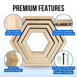 Handmade Hexagon Wooden <b>Floating</b> <b>Wall</b> <b>Shelves</b> Set of 4 Modern Geometric <b>Wall</b> Mounted Display <b>Shelves</b> for Plants Candles Books - Product Image 5