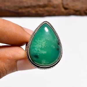 Bague en chrysoprase en forme de poire, ajustable, en argent sterling 925, style vintage, bijoux faits à la main, cadeau - Product Image 4