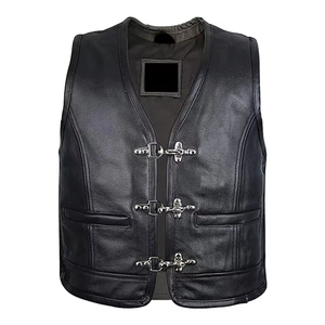 Gilet en cuir décontracté pour homme, col en V, fermeture éclair, effet délavé, service OEM, design personnalisé, couleur unie, quantité en gros, prix usine - Product Image 4