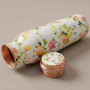 Base blanche avec motif imprimé jaune sur bouteille d'eau en cuivre, impression unique, acheter directement auprès du fournisseur au prix le plus bas - Product Image 2