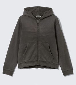 Sudadera con capucha para hombre, con cremallera completa, diseño desgastado, 380 GSM, 100% algodón, forro polar grueso cepillado, con logotipo personalizado OEM. - Product Image 4