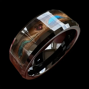 Men's <b>Tungsten</b> Wedding Band With Natural Stone Inlay Geometric Minimalist Design Bezel Setting - Product Image 4