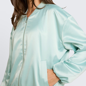 <b>Women</b> Reversible Satin <b>Jacket</b> Two Way Wear Zip Front Long Sleeve <b>Lightweight</b> Outerwear Smooth Glossy Finish Casual Fashion Whole - Product Image 5