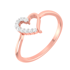 Bague en or rose 14 carats avec diamant véritable en forme de cœur |   Bague de promesse pour femme avec diamant rond de 0,15 carat |   Bijoux élégants pour elle - Product Image 3