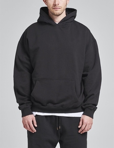 Sweat-shirt à capuche noir surdimensionné pour homme, couleur unie, en molleton de coton, pull décontracté, coupe classique, pour l'automne - Product Image 1