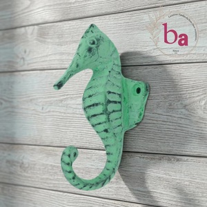 Porte-manteau mural multifonctionnel en fonte motif animalier Hippocampe Vert Vintage Beads Art Ba - Product Image 1