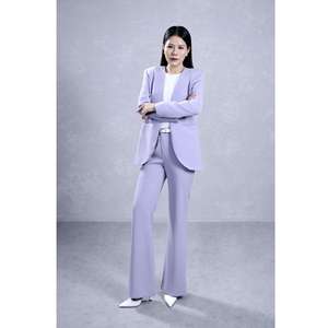 Conjunto de Pantalones de Pierna Ancha de Cintura Alta, Crepé Antiarrugas, Color Sólido, Pantalones Acampanados Largos con Cinturón, para Oficina, Primavera - Product Image 1