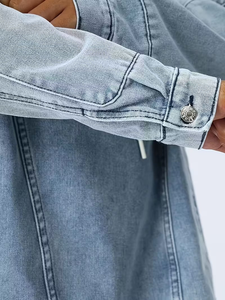 Wholesale High Quality Custom <b>Thick</b> Oversized Patchwork Regular Fit Vintage Blue Fleece Distressed <b>Men</b> Pullover <b>Hoodie</b> - Product Image 4