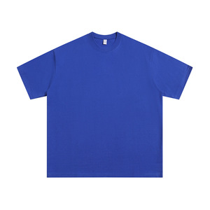 T-shirt en coton bleu royal pour homme, manches courtes, col rond, coupe classique, couleur unie, jersey tricoté - Product Image 1