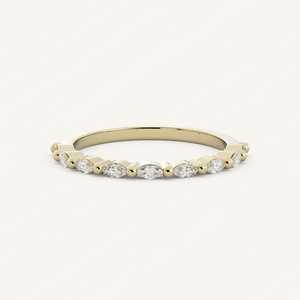 Bague demi-éternité en or massif 14 carats avec diamants de laboratoire taille marquise, empilable, minimaliste, pour usage quotidien, élégante, bande de 1,5 mm - Product Image 1