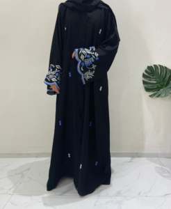 Black Embroidered Elegant Abaya Long Sleeve Floor Length Modest <b>Dress</b> Women Middle East <b>Prayer</b> Wear Breathable Quick Dry - Product Image 2