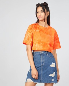 เสื้อยืดโอเวอร์ไซส์ทรงครอป แขนสั้น คอกลม ผ้าฝ้าย สไตล์สตรีทแวร์ ทรงหลวมสำหรับผู้หญิง - Product Image 1