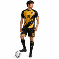 Ensemble de maillots de football personnalisés pour hommes, uniforme de football noir et or, impression par sublimation, manches courtes, maille 100% polyester, équipe