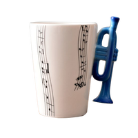 Mug à café en céramique de 250 ml avec poignée en forme de trompette, design musical personnalisé, pour cadeau souvenir de rentrée scolaire