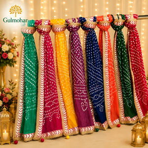 Organza Bandhani Silk Indian Dupatta Embroidered Border Tassels Fashionable Multiple Colors Diwali Wedding <b>Gift</b> - Product Image 1