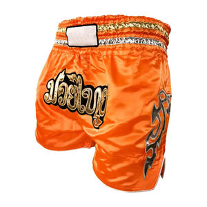 Shorts de boxe Muay Thai MMA en tissu satiné noir respirant à séchage rapide 100% polyester, logo personnalisé, vente en gros - Product Image 4