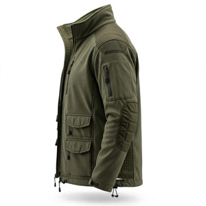 AMKOOR Men's Olive Green <b>Sherpa</b> <b>Fleece</b> Jacket Turtleneck Zipper Windproof Solid Color Polyester Regular Fit Winter - Product Image 4