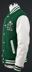 Veste universitaire verte pour homme avec logo brodé et col montant - Product Image 5