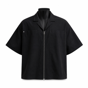 Chaqueta Negra de Manga Corta con Cierre para Hombre, Chaqueta de Trabajo, Sobrecamisa Casual, Personalizable OEM ODM al por Mayor - Product Image 1